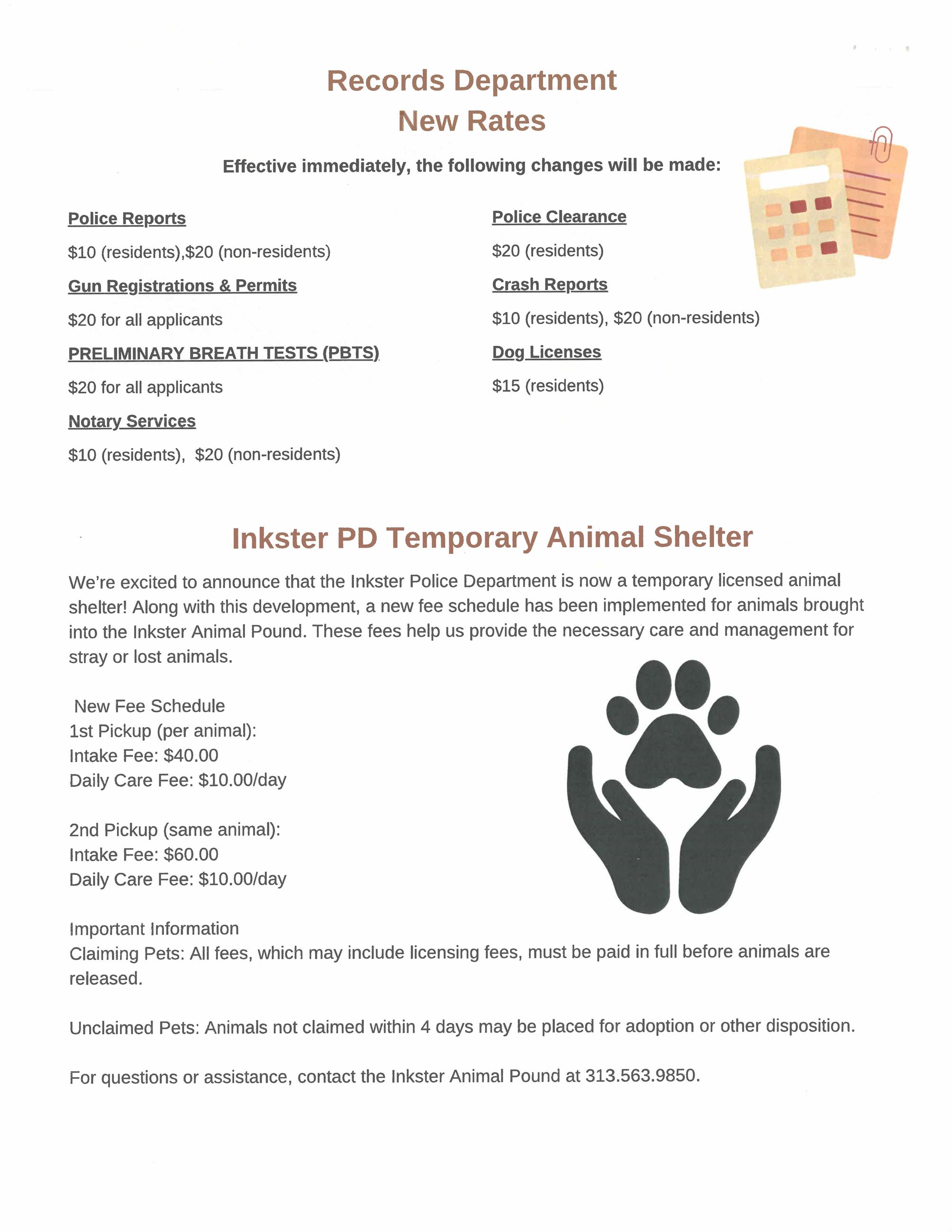 Records Department New Rates