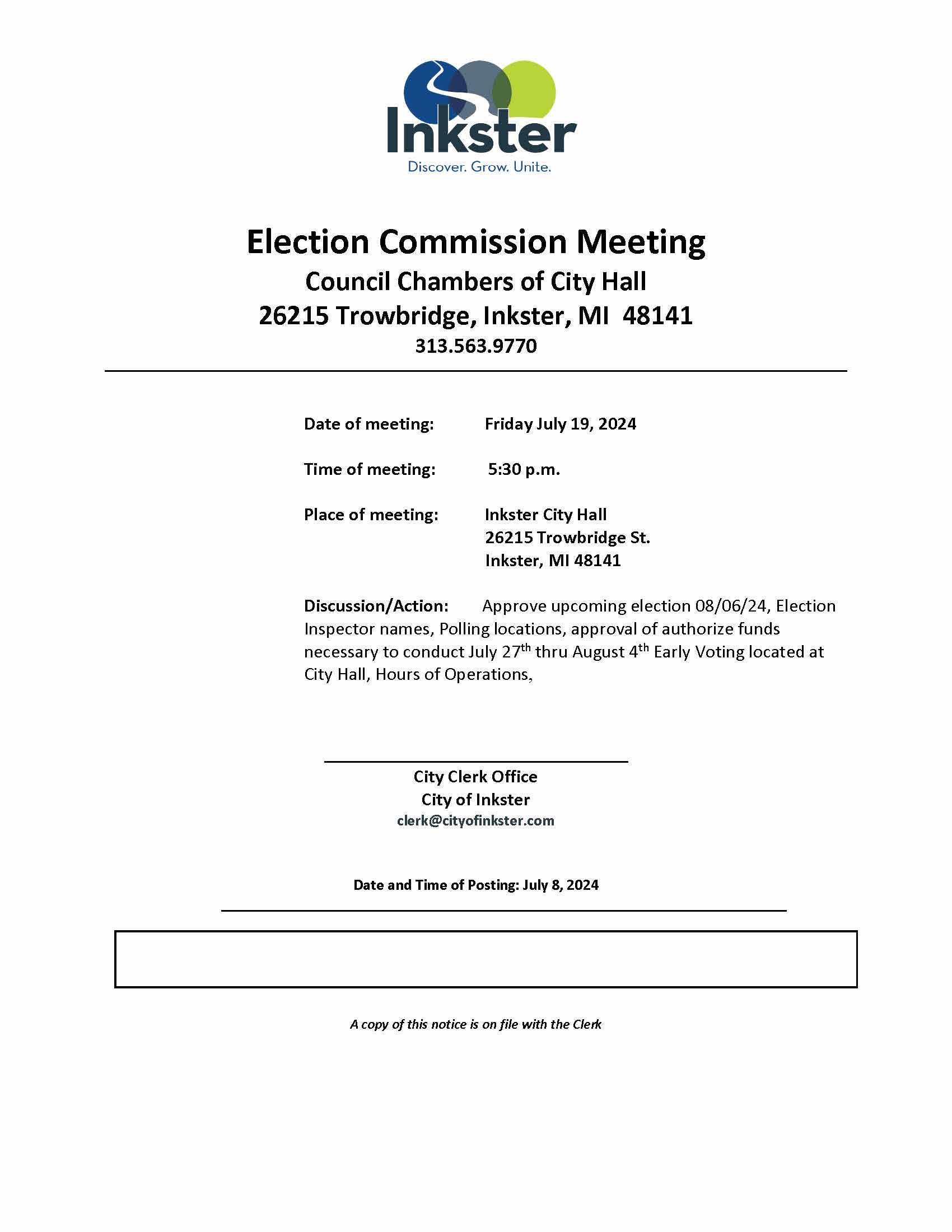 Election Commission Meeting time change 7.19.24