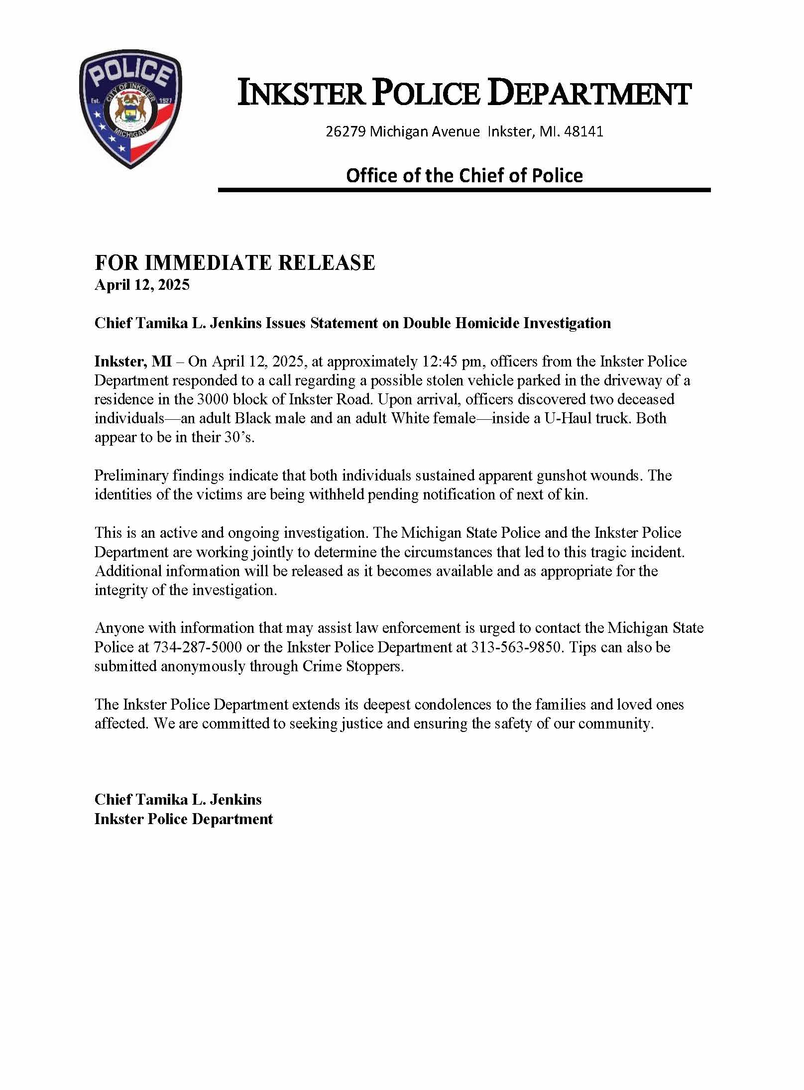 Double Homicide Investigation