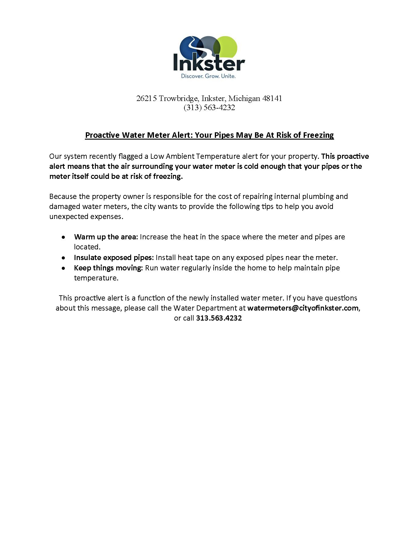 City of Inkster_Low Ambient Temp